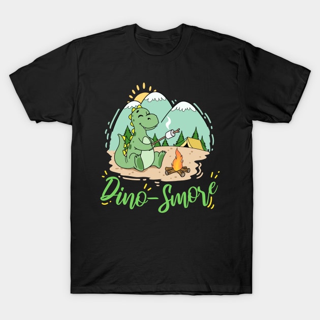 Dino S'mores Camping Gift Dinosaur Camp Smores Adult Kids Print T-Shirt by Linco